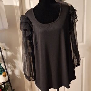 Cato Black Blouse with Sheer Sleeves